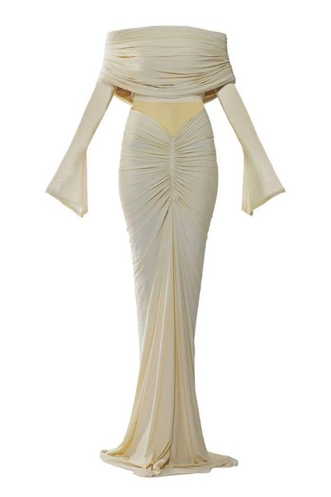 Beige Gown, Draped Silk Dress, Ruched Gown, Shoulder Cape, Knitwear Outfit, Column Dress, Dresses By Length, Clothing Labels, Ruched Dress