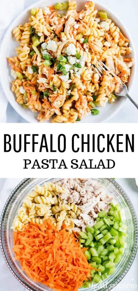 Easy Summer Pasta Salad, Easy Summer Pasta, Salad Sides, Buffalo Chicken Pasta Salad, Chicken Pasta Salad Recipes, Sliced Fruit, Ranch Sauce, Easy Buffalo Chicken, Buffalo Chicken Pasta