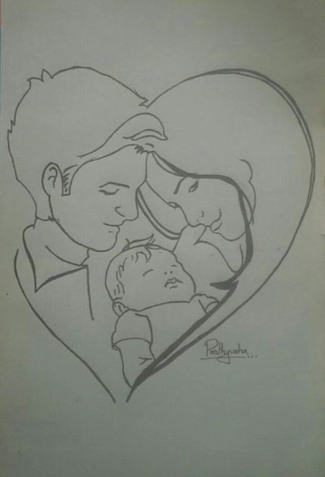 Cute Family Drawing, Family Drawing Ideas, Love Drawing Images, Tatuaje Hello Kitty, Dad Drawing, Chest Tattoo Ideas, Baby Sketch, Pencil Drawing Images, Chest Hair