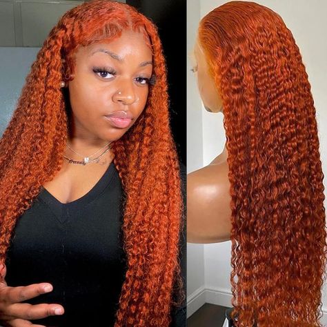 Ginger Orange Curly Lace Front Wigs Human Hair Natural Hairline Density 180 13x4 Glueless Ginger Curly Lace Front Wigs For Women Ginger Wig Styles, Ginger Deep Wave Wig, Curly Ginger Wig, Ginger Lace Front Wigs, Wigs Orange, Orange Wig, Hot Comb, Curly Lace Frontal, Curly Lace Wig