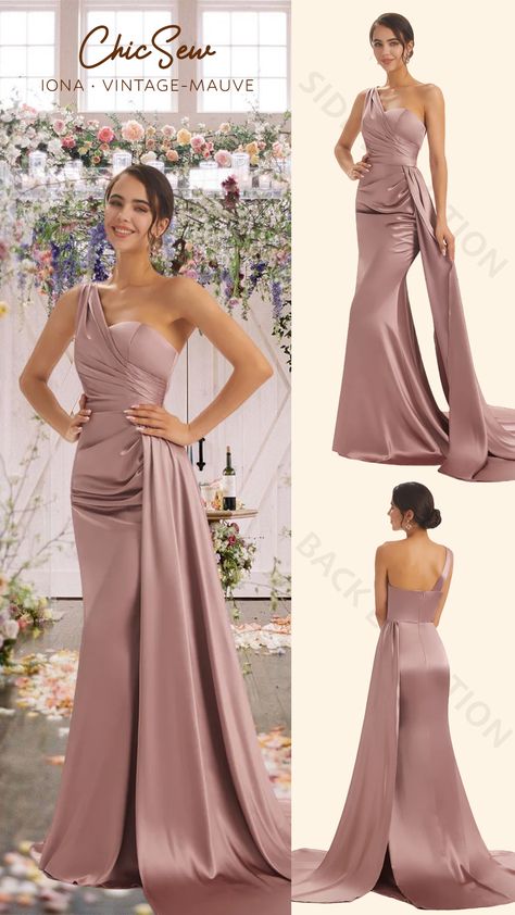 Glamourous Bridesmaid Dresses, Main Of Honor Dress, Mauve Evening Gown, Mauve Bridesmaids Dresses, Satin Mauve Bridesmaid Dress, Hot Formal Dresses, Dresses For Quinceanera Guest, Elegant Bridesmaid Dresses Classy, Vintage Mauve Bridesmaid Dresses