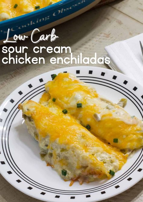 Easy Low Carb Sour Cream Chicken Enchiladas recipe has shredded chicken, pepper jack cheese, low carb tortillas topped with sour cream sauce. Use a store bought rotisserie chicken or leftover chicken to make this super easy the whole family will love. Leftover Chicken Recipes Healthy, Shredded Chicken Recipes Easy, Rotisserie Chicken Enchiladas, Sour Cream Chicken Enchilada Recipe, Rotisserie Chicken Recipes Leftover, Sour Cream Chicken Enchiladas, Cream Chicken Enchiladas, Sour Cream Enchiladas, Recipes Using Rotisserie Chicken