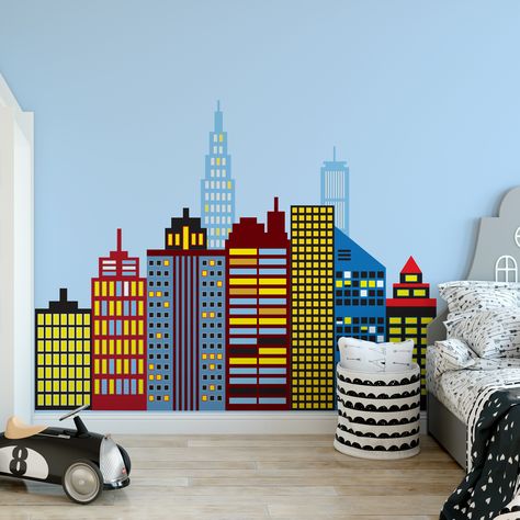 Superhero Mural, City Wall Mural, Superhero City, Superhero Wall, Superhero Room, Matte Material, Overland Park, Kids Rooms