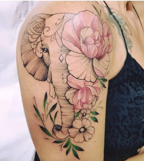 Elephant Tattoo Meaning, Catrina Tattoo, Elephant Tattoo Design, Inspiration Tattoos, Geniale Tattoos, Elephant Tattoo, Stylist Tattoos, Flowers Tattoo, Thigh Tattoos Women