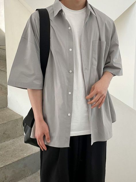 Korean Minimalist Outfit Men, Gray Flannel Outfit, Korean Men Outfits, Winter Outfits Aesthetic Korean, Outfits Ideas Korean, Outfits Aesthetic Korean, Outfits Aesthetic Dress, Dress Outfits Korean, Gray Shirt Outfit