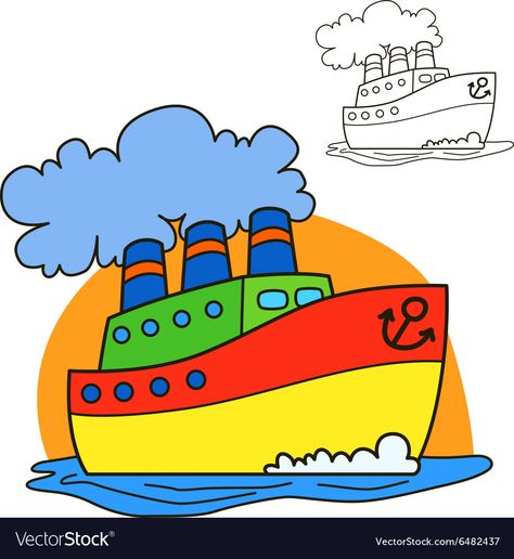 Basic Drawing For Kids, Oil Pastel Drawings Easy, Boat Drawing, Easy Art For Kids, Drawing Lessons For Kids, Easy Cartoon Drawings, Ship Drawing, Art Lessons For Kids, Kids Canvas