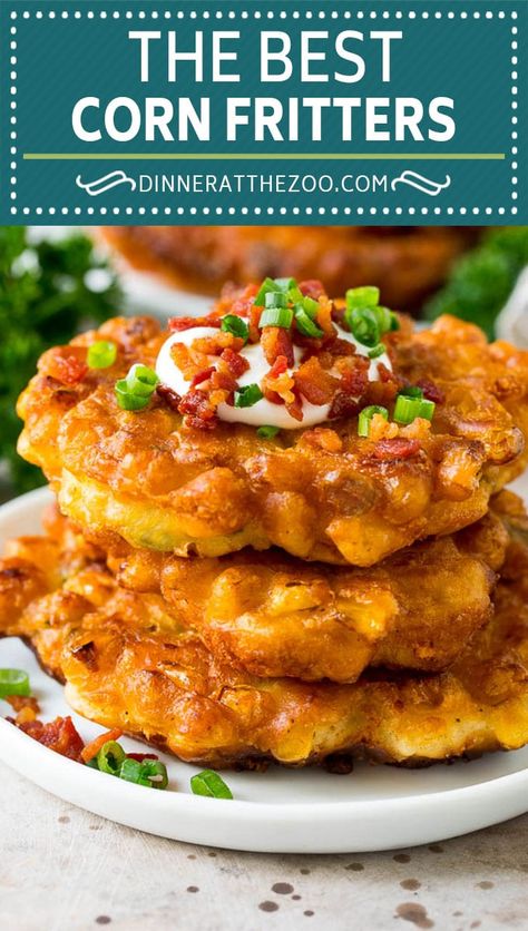 These crispy corn fritters are easy to make and are the perfect appetizer or lighter main course. #corn #dinneratthezoo Apple Skillet, Skillet Pie, Corn Fritters Recipe, Corn Recipes Side Dishes, Corn Fritter Recipes, Crispy Corn, Veggies Recipes, Easy Corn, Fritters Recipe