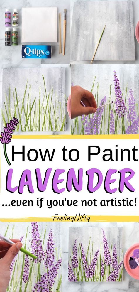 Want to learn how to paint lavender- the easy way? | How to Paint Series Paint Lavender, Lavender Paint, Field Paint, Easy Flower Painting, Canvas Painting Tutorials, Easy Canvas Art, Easy Canvas Painting, Learn How To Paint, Seni Cat Air