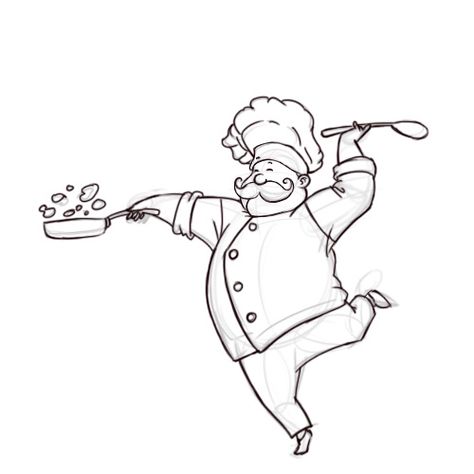 Chef drawing Chef Cooking Drawing, Chef Drawing, Cooking Drawing, Kitchen Cartoon, Cartoon Chef, Chef Cooking, Drawing Clipart, Simple Cartoon, Pencil Art Drawings