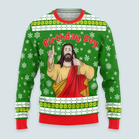 Funny Birthday Boy Jesus Ugly Christmas Sweater Check more at https://ezchristmasgift.com/funny-birthday-boy-jesus-ugly-christmas-sweater-6018/ Christmas Gifts For Adults, Halloween And Christmas, Christmas Jesus, Gifts For Adults, Birthday Boy, Wool Blend Sweater, Birthday Humor, Ugly Sweater, Sweater Fashion