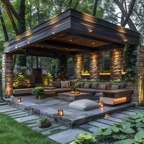 Lush Luxe Life | ~ Industrial Design 3/3 ~ An outdoor, natural sanctuary modernised with industrial design elements - the space can be used for relaxing or… | Instagram California Garden Design, Backyard Sanctuary, Beautiful Outdoor Living Spaces, Backyard Pavilion, Outdoor Living Design, Decks Backyard, Luxe Life, Backyard Garden Design, Small Backyard Pools