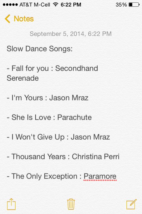 Please comment if you know a great school dance slow song! <3 Songs To Slow Dance To, Slow Dance Songs, Secondhand Serenade, Music Lists, Wedding Song List, Romantic Date Night Ideas, Dance Playlist, Slow Songs, The Only Exception