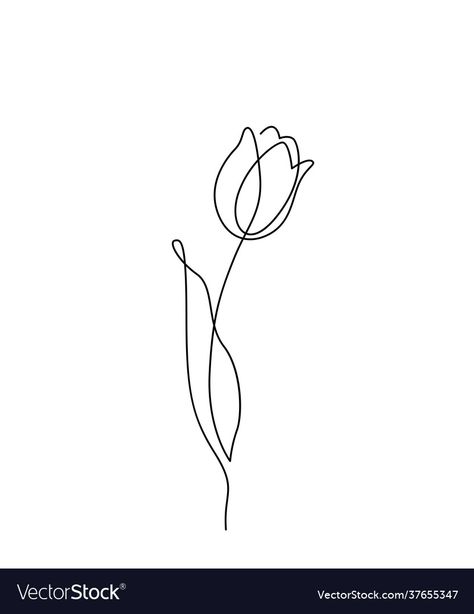 One Line Tulip Drawing, Tulip Tattoo Outline, One Line Flower Tattoo Simple, Tattoo Ideas On White Background, Single Line Tulip, Tattoo Designs White Background, Fine Line Tulip Tattoo Design, Line Flowers Simple, Tulip Outline Tattoo