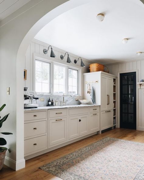 Small Kitchen Big Impact, Grace Start Kitchen, Grace Stoffer, Kensington Taupe Cabinets, Sconces Over Kitchen Sink, Stoffer Home Kitchen, Jean Stoffer Kitchen, Grace Start, Large Kitchen Window