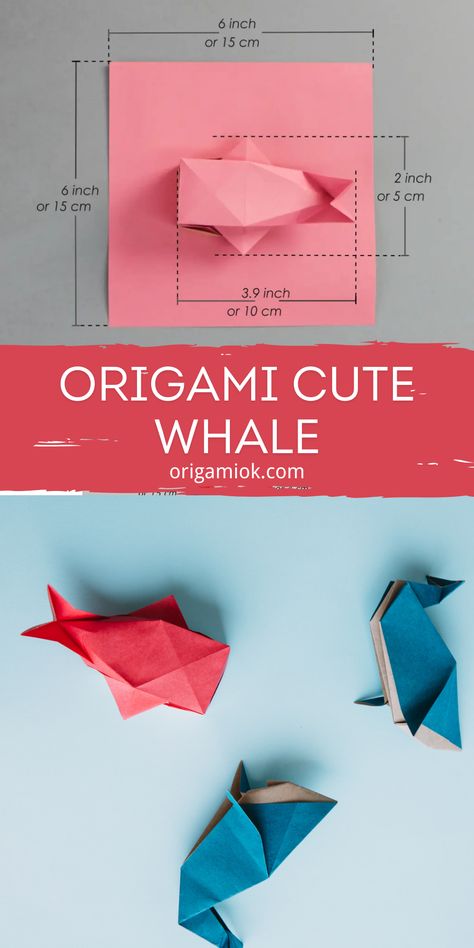 The whale turned into a cube! Origami is diverse and a sheet of paper can be turned into any shape you like. Let’s meet this unique and creative origami creation: the Cute Whale. Sea Creature Origami, Oragami Ideas Cute, Flat Origami, Whale Origami, Origami Cute, Cube Origami, Easy Origami Tutorial, Easy Origami Animals, Origami Plane