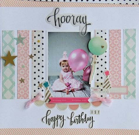 Birthday Layout, Scrapbook Birthday, Birthday Scrapbook Layouts, Birthday Scrapbook Pages, Couple Scrapbook, Baby Scrapbook Album, Baby Scrapbook Pages, Scrapbooking Layouts Baby