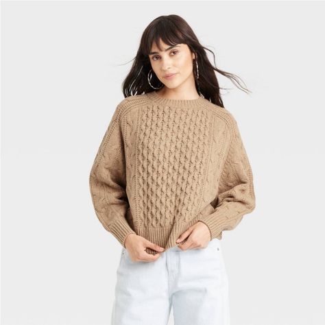 New With Tag Tan Sweater Outfit, Winter Travel Outfit, Solid Color Sweater, Travel Clothes, Tan Sweater, Womens Crewneck, Knit Pullover, Winter Travel, Knitted Pullover Sweaters