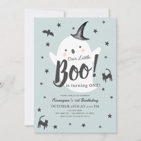 $2.98 | Little Boo Ghost Halloween Blue Boy 1st Birthday | Halloween Birthday Invitations | halloween, fall, ghost, black, purple, cute, blue, baby boy, little boo, 1st birthday Halloween Invitations Kids, Halloween First Birthday, Halloween 1st Birthdays, Pink Girl Birthday, Halloween Baby Shower Theme, Halloween Birthday Invitations, Halloween Pink, 1st Birthday Invitation, Boy Birthday Invitations