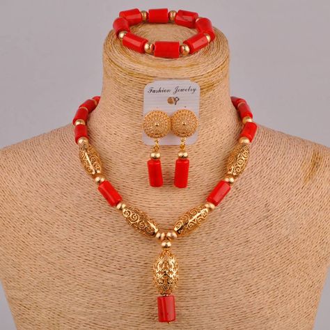 Cheap Bridal Jewelry Sets, Buy Quality Jewelry & Accessories Directly from China Suppliers:African Bead Cylindrical Red Jewelry Coral Bead Necklace India Fashion Nigeria Wedding Jewelry Sets SH 02 Enjoy ✓Free Shipping Worldwide! ✓Limited Time Sale ✓Easy Return. Nigeria Beads Necklaces, Coral Beads Jewellery, Flower Necklace Outfit, Nigeria Wedding, Handmade Ceramic Jewelry, Jewerly Set, Diamond Jewelry Set, Necklace Outfit, Coral Beads Necklace