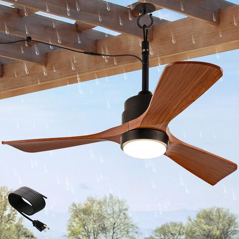 Lake House Ceiling Fan, Pergola With Fan, Tropical Ceiling, Tropical Ceiling Fans, Waterproof Gazebo, Porch Pergola, Deck Renovation, Large Gazebo, Louvered Pergola