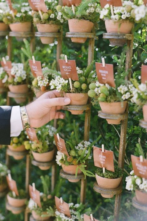 A potted plant escort card wall we’re totally ROOTing for! These potted plants doubled as favors for guests to take home and continue to grow. How cute?! 🪴 | Photography: @ktmerry #stylemepretty #escortcarddisplay #seatingdisplay #escortcards #weddingescortcards Creative Seating Chart, Creative Seating Cards, Mindy Rice Design, Creative Seating, Bicycle Wedding, Hydrangea Colors, Eco Wedding, Practical Wedding, Seating Cards