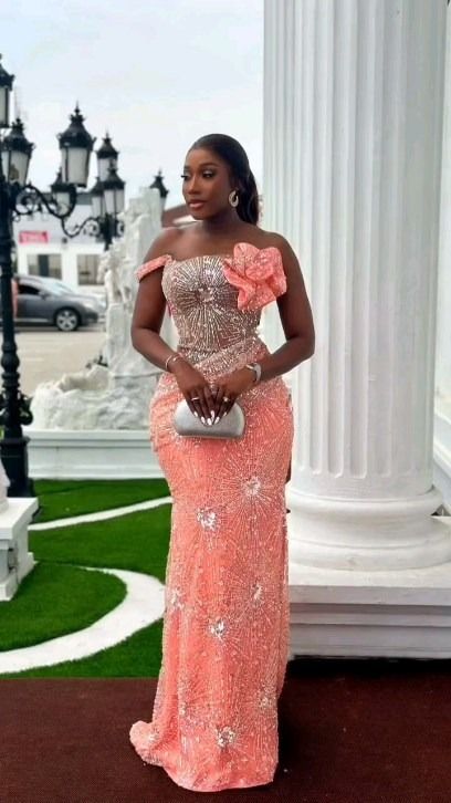 LACE/BRIDAL/ASOEBI JOS-ABUJA (@nonniefabricsgalore) • Instagram photos and videos White And Peach Wedding Dress, Peach Asoebi Lace Styles, Sequence Lace Asoebi Styles, Nigerian Asoebi Lace Styles, Lace Fashion Asoebi, Lace Styles For Wedding Guest, Corset Asoebi, Asoebi Lace Styles Classy, Asoebi Styles Lace