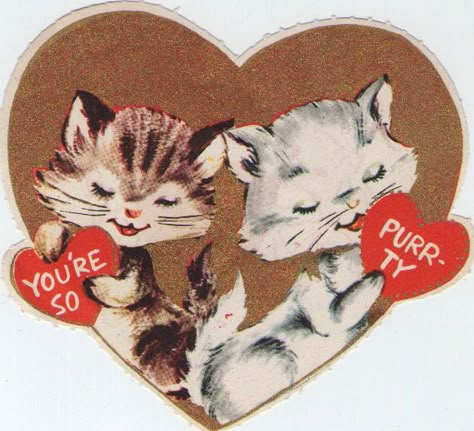 You're So Purr-ty | vintage valentines via Shoes and Pie Vintage Valentine Cards, Retro Valentines, Vintage Valentine, My Funny Valentine, Cat Valentine, Cat Cards, Valentine Card, Vintage Greeting Cards, Vintage Valentines