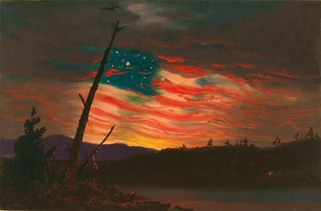 Our Banner in the Sky | FAMSF The Sky Painting, American Flag Banner, Frederic Edwin Church, American Flag Painting, American Flag Art, Fort Sumter, Patriotic Pictures, Patriotic Art, Flag Painting