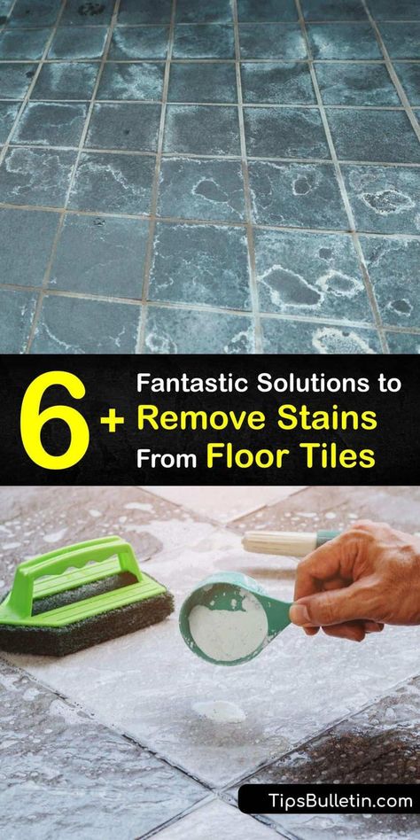 Explore hacks to make it simple to clean tile floors. Floor tile looks shabby when it’s dirty, whether kitchen or bathroom tiles. Remove a stain from your porcelain tile, or other bathroom tile and grout, with white vinegar, baking soda, bleach, and more. #remove #stains #floor #tiles Clean Tile Floors, Clean Bathroom Floor, Restroom Tile, Cleaning Shower Tiles, Cleaning Bathroom Tiles, Cement Stain, Tile Floor Cleaner, Grout Stain, Remove Water Stains