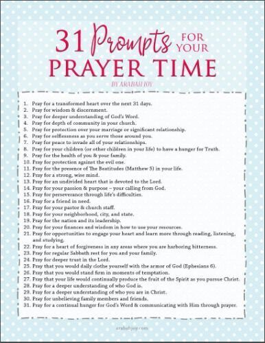 31 prompts for your prayer time - use this FREE printable to keep the prompts handy! Prayer Topics, Prayer Journal Prompts, Prayer Prompts, Fervent Prayer, Prayer Time, Prayer Group, Prayer List, Prayer Life, Vie Motivation