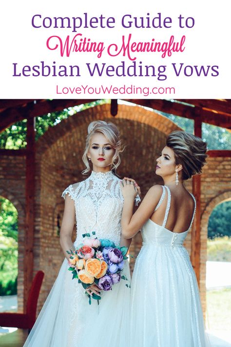 Looking for the best lesbian wedding vows for your upcoming nuptials? Check out our guide to writing your own, plus get inspired by our favorite vows! Personal Wedding Vows, Wedding Vows Examples, Traditional Wedding Vows, Vows Wedding, Wedding Ceremony Script, Wedding Muslim, Lgbt Wedding, Two Brides, Offbeat Bride