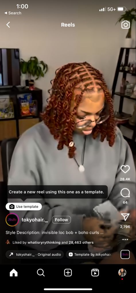 Boho Invisible Locs Bob, Ginger Invisible Locs, Invisible Locs With Curls, Boho Invisible Locs, Invisible Locs Bob, Locs With Curls, Locs Bob, Middle Part Bob, Invisible Locs