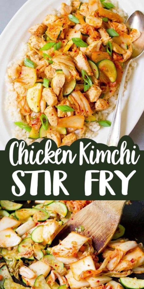 Kimchi Stir Fry, Chicken Kimchi, Kimchi Chicken, Healthy Cabbage, Stir Fry Recipes Healthy, Recipes Zucchini, Healthy Stir Fry, Stir Fry Recipes Chicken, Kimchi Recipe