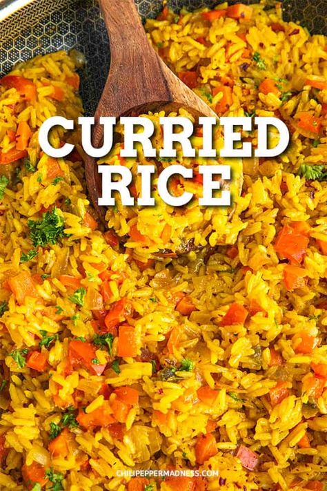 Spicy Curry Recipes, Curry Rice Recipes, Curried Rice, Rice Dishes Recipes, Chili Pepper Recipes, Rice Side Dish Recipes, Spicy Curry, Pepper Recipes, Yellow Curry