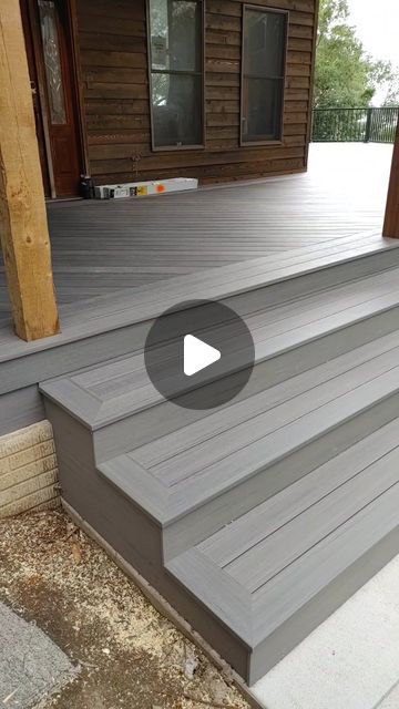 Jason C. Promes on Instagram: "Deck update" Deck Stairs No Railing, 2 Step Stairs Outdoor, Concrete To Wood Deck Transition, Composite Front Steps, Composite Decking Stairs, Cover Concrete Steps With Wood, Creative Deck Design, Composite Deck Steps, Front Door Deck Ideas