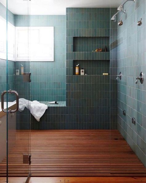 7 Different Kinds of Shower Niches (and Designing Ours!) - Chris Loves Julia Heath Tile, Teak Flooring, Bad Inspiration, Shower Niche, Bathroom Trends, Green Tile, Bath Room, Bathroom Renos, Shower Stall