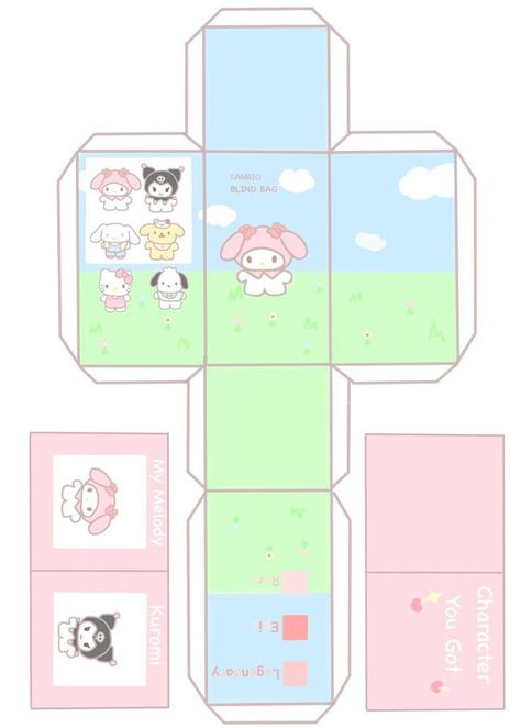 Sanrio Blind Box Template, Blind Box Template, Paper Crafts Sanrio, Blind Bag Template, Box Templates Printable Free, Sanrio Diy, Printable Paper Toys Templates, Buku Diy, Hello Kitty Games