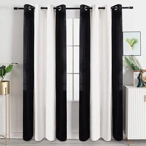 Sun Blocking Curtains, Black White Curtains, White Curtains Living Room, Color Block Curtains, Patchwork Curtains, Black And White Living Room, Decorative Curtain Rods, Drapes For Living Room, Privacy Curtains