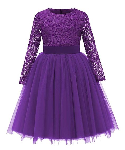 Price: $29.00 Flower Girl Dress Long Sleeves Lace Top Tulle Skirt Kids First Communion Gowns: Clothing Tulle Skirt Kids, Lace Dress For Kids, Tea Length Flower Girl Dress, Girls First Communion Dresses, Gonna In Tulle, Girls Tulle Dress, Kaftan Designs, African Dresses For Kids, Lace Gown Styles