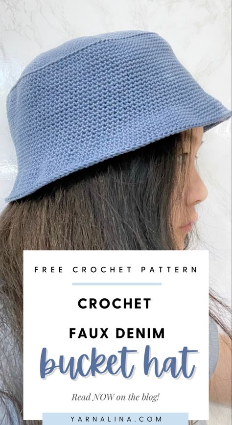 Bucket Hat Pattern Crochet, Free Crochet Bucket Hat, Crochet Ear Warmer Free Pattern, Tiktok Crochet, Crochet Tiktok, Hat Free Crochet Pattern, Crochet Summer Hats, Beanie Hat Pattern, Denim Bucket Hat