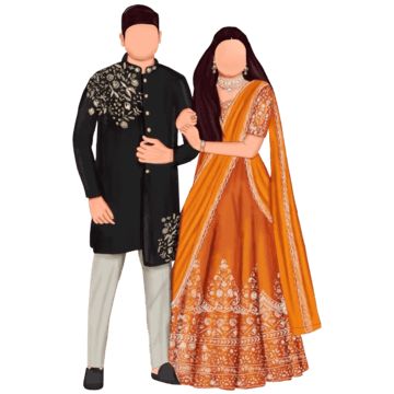 Indian Caricature Wedding Card, Indian Wedding Outfits Illustration, Tilak Ceremony Indian Weddings, Animated Wedding Couple, Wedding Couple Animation, Hindu Wedding Couple Cartoon, Wedding Caricature Indian, Bride And Groom Doodle, Indian Wedding Couple Cartoon