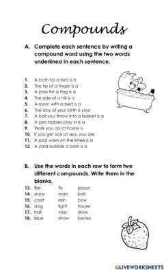 Compound Words Language: English Grade/level: 3 School subject: Grammar Main content: Compound words Other contents: Compound Words Worksheets, Common Nouns, Story Sequencing, Sequencing Activities, Compound Words, Word Online, 1st Grade Worksheets, Online Activities, Level 3