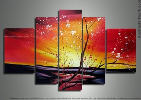 Oil Painting 149 - 58 x 36in Flower Tree Painting, Multiple Canvas Paintings, Huge Wall Art, 5 Piece Canvas Art, Buy Paintings Online, Large Canvas Painting, Simple Wall Art, Large Oil Painting, Hand Painted Wall Art