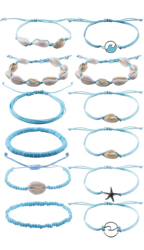 PRICES MAY VARY. [ Fashion Design ] It comes with 12 pcs beach bracelet in different style.The boho bracelet made from various materials, including starfish, beads, shells, and pendants in the shape of marine creatures. These elements bring the bracelet closer to nature, giving a sense of connection with the ocean. [ Adjustable Size ] Each string bracelet features an adjustable knot, making it easy to put on and take off. It can be adjusted to fit the size of your wrist or ankle, making it suita Blue Summer Bracelets, Beach String Bracelets, Ocean Bracelet Ideas, Beach Bracelets Diy, Beaded String Bracelets, Accessories For Beach, Waterproof Bracelet, Ocean Bracelet, Marine Creatures