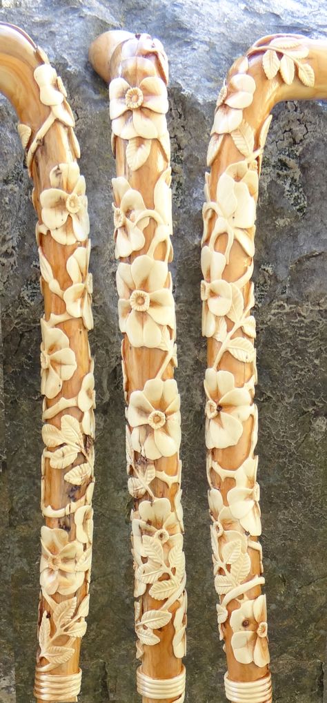 Crafty Witch, Spirit Sticks, Handmade Walking Sticks, Walking Staff, Hand Carved Walking Sticks, Dremel Carving, Relief Carving, Wooden Canes, Flower Drawings