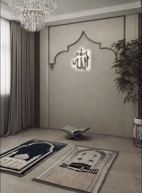 Bilik Solat Ideas, Islamic Home Design, Mushola Design, Prayer Room Design Muslim, Meditation Room Decor Spiritual, Altar Setup, Prayer Room Decor, Room Decor Spiritual, Decoraciones Ramadan