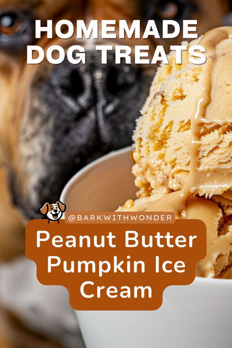 Whip up this Easy Homemade Peanut Butter and Pumpkin Ice Cream for Dogs! A tasty, cooling treat for hot days. #barkwithwonder #homemadedogtreats #homemadedogfood #dogtreats #dogsofinstagram #doglovers Ice Cream For Dogs, Dog Ice Cream Recipe, Puppy Ice Cream, Easy Homemade Ice Cream, Peanut Butter For Dogs, Easy Dog Treat Recipes, Peanut Butter Bites, Dog Ice Cream, Easy Dog Treats