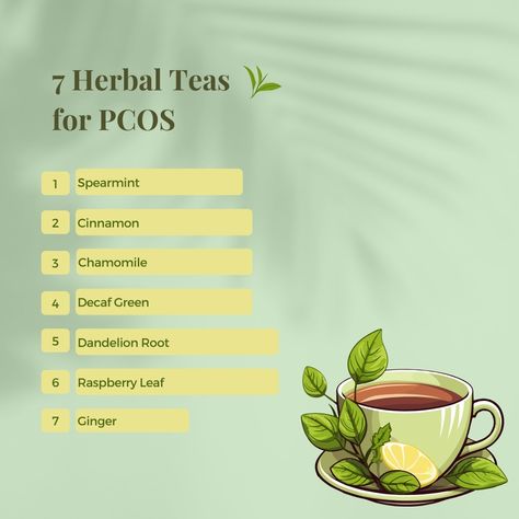 🌿Herbal Teas for PCOS Wellness🌿 If you're looking for a natural way to support your PCOS journey, these 7 herbal teas are packed with benefits: Spearmint Tea: Known to help lower testosterone levels, reducing unwanted hair growth and balancing hormones. Decaf Green Tea: Packed with antioxidants, it supports metabolism and helps improve insulin resistance. Cinnamon Tea: Helps regulate blood sugar levels and manage insulin sensitivity. Ginger Tea: Reduces inflammation and soothes digestion, m... Hormonal Support, Decaf Green Tea, Balancing Hormones, Spearmint Tea, Insulin Sensitivity, Workouts Gym, High Testosterone, Unwanted Hair Growth, Hormone Support