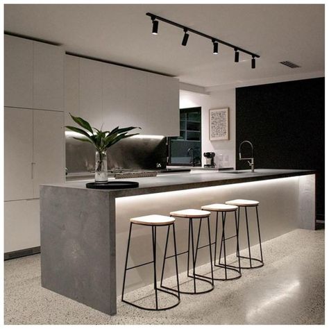 Phoenix Tapware on Instagram: “Friday Night Lights 💡  Our Blix Sink Mixer features in this dreamy kitchen space!  @thebrickieswife” Kitchen Decor Trends, Modern Kitchen Design Luxury 2020, تصميم للمنزل العصري, Kitchen Design Modern White, Concrete Kitchen, Kitchen Design Decor, Luxury Kitchen Design, Hus Inspiration, Kitchen Room Design