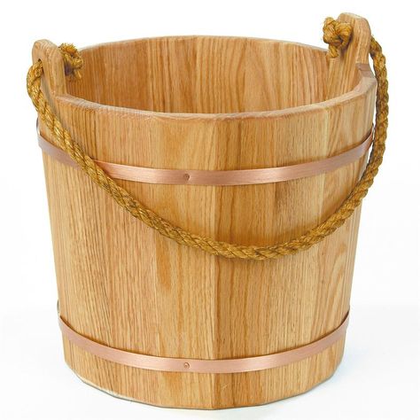 Old-Fashioned Wooden Buckets  Beautiful and functional hand-crafted oak buckets for an authentic look. USA $29.95 Amish Country Ohio, Wooden Bucket, Wood Stove Cooking, Hinoki Wood, Japanese Bath, Wood Bath, Wooden Bath, Farm Tools, Water Bucket